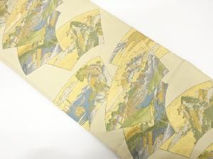 アンティーク　地紙に東海道五十三次模様織り出し袋帯（材料）